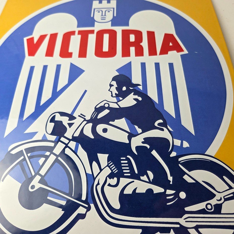 Vintage Victoria Motorcycles Sign - Authorized Dealership Bike Gas Pump Sign - Image 4