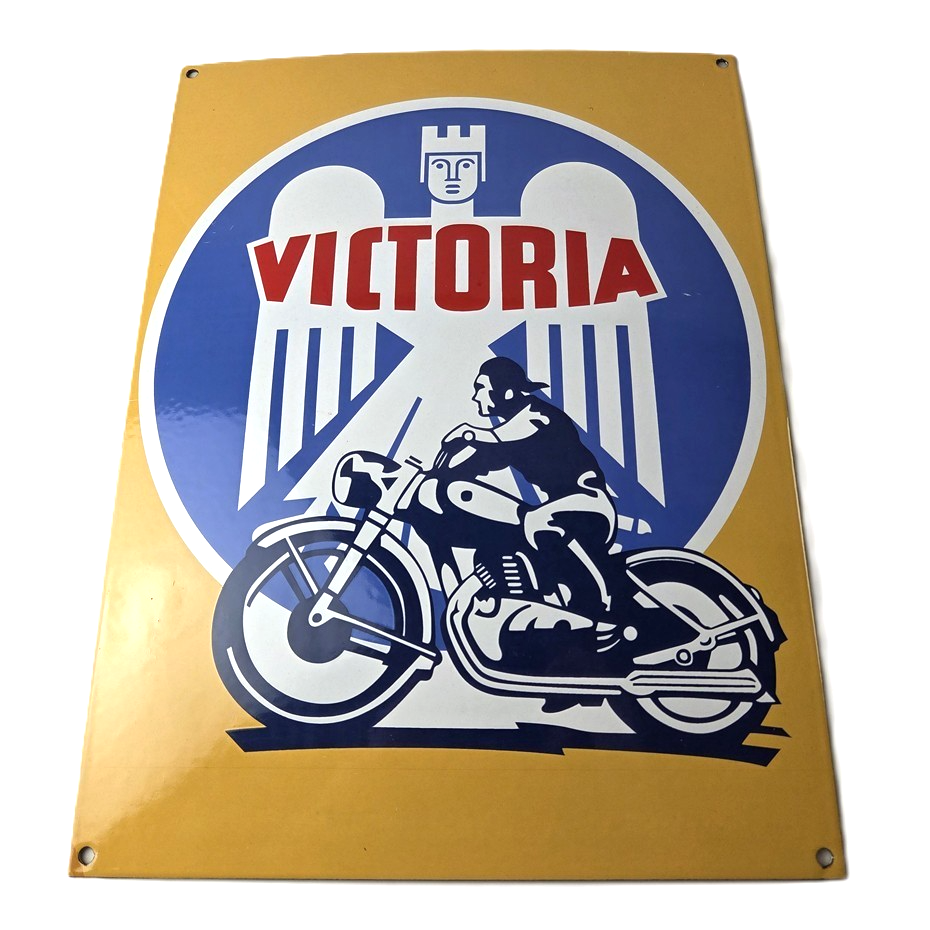 Vintage Victoria Motorcycles Sign - Authorized Dealership Bike Gas Pump Sign