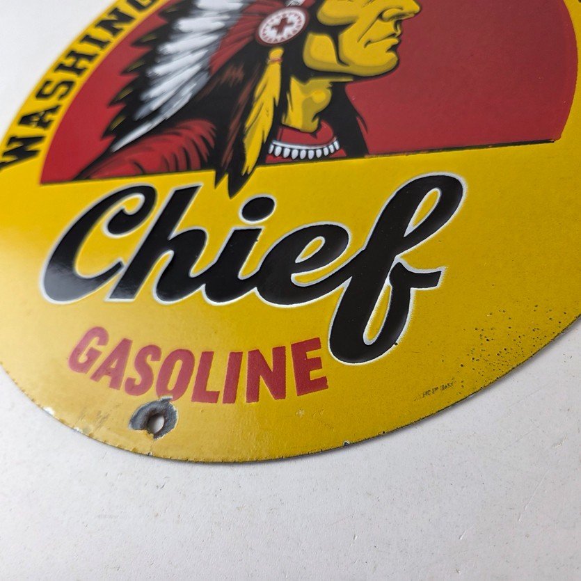 Vintage Washington Gasoline Sign - idaho Montana Chief Gas Porcelain Ad Sign - Image 14