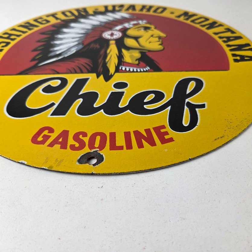 Vintage Washington Gasoline Sign - idaho Montana Chief Gas Porcelain Ad Sign - Image 10