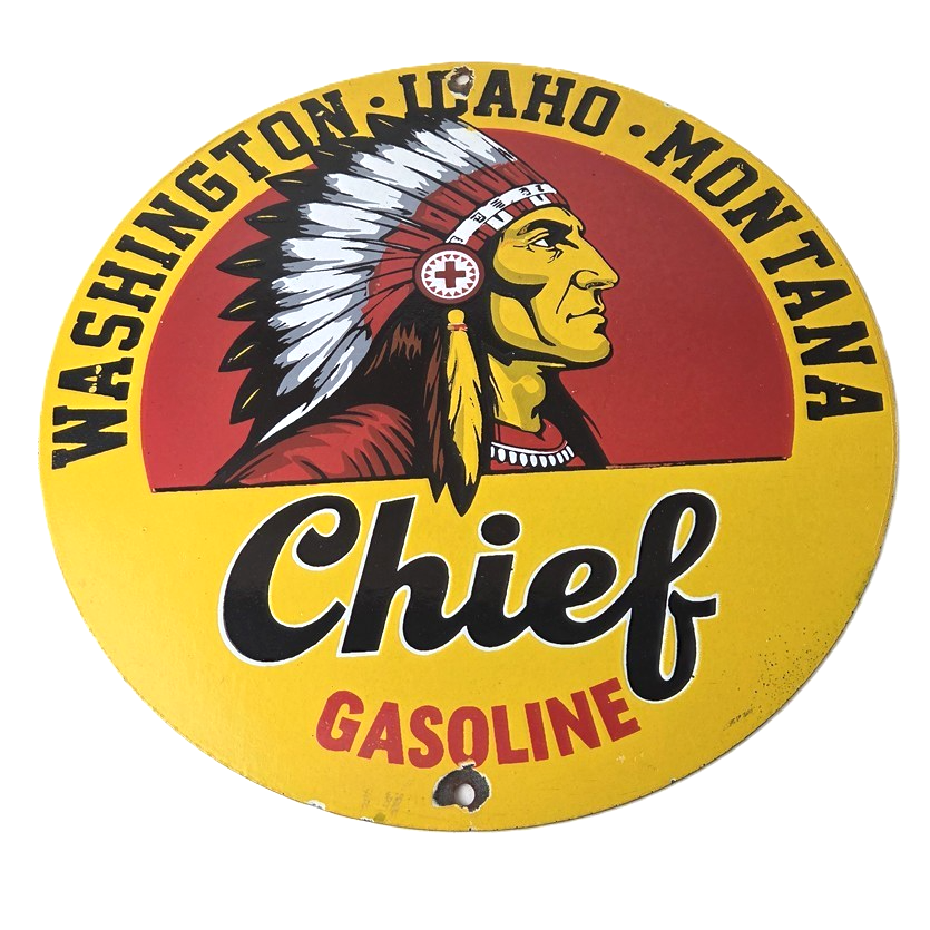 Vintage Washington Gasoline Sign - idaho Montana Chief Gas Porcelain Ad Sign