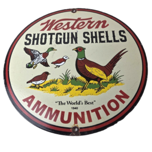 Vintage Western Ammo Firearms Sign - Pheasant Hunting Porcelain Gas Pump Sign