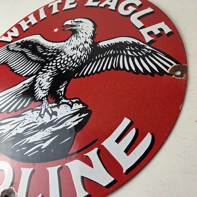 Vintage White Eagle Gasoline Sign - Gas Pump Station Porcelain Sign - Image 13