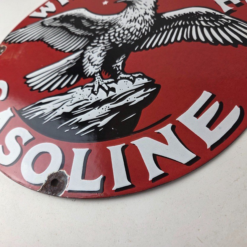 Vintage White Eagle Gasoline Sign - Gas Pump Station Porcelain Sign - Image 14