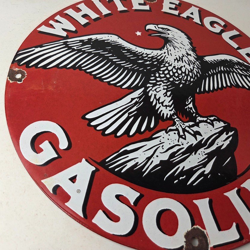 Vintage White Eagle Gasoline Sign - Gas Pump Station Porcelain Sign - Image 6