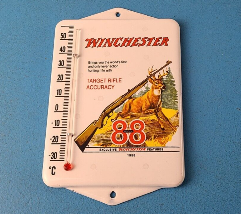 Vintage Winchester Porcelain Sign Rifles Gas Pump Ad Thermometer Sign 306104687927