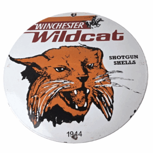 Vintage Winchester Porcelain Sign - Shot Gun Shells Wildcat Gas Pump Sign