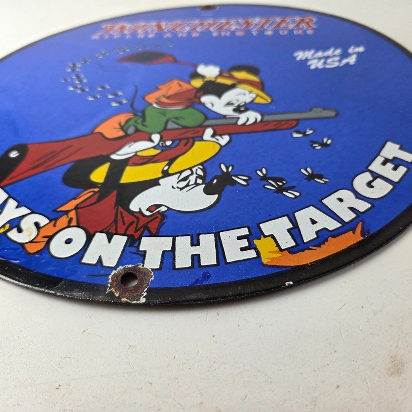 Vintage Winchester Sign - Disney Mickey Mouse Shot Gun Rifle Ammo Gas Pump Sign - Image 10