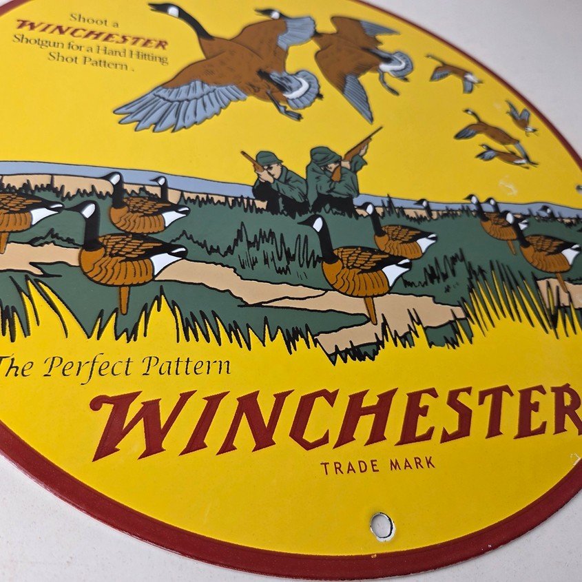 Vintage Winchester Sign - Porcelain Firearms Shot Gun Hunting Gas Oil Pump Sign - Image 11