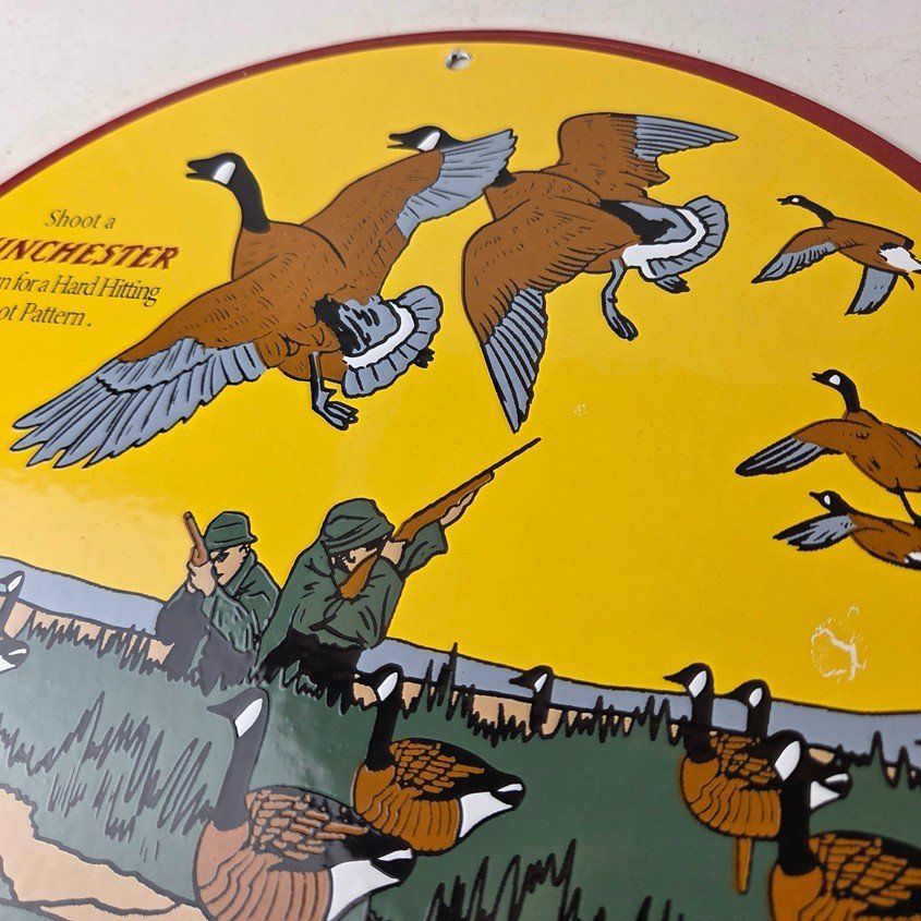 Vintage Winchester Sign - Porcelain Firearms Shot Gun Hunting Gas Oil Pump Sign - Image 12