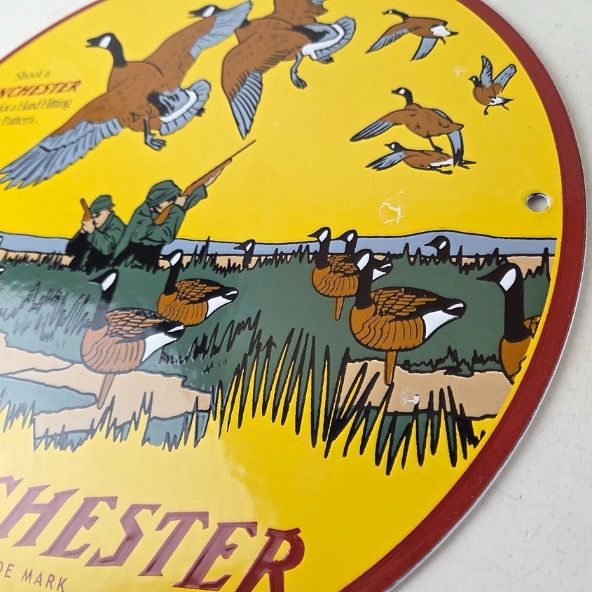 Vintage Winchester Sign - Porcelain Firearms Shot Gun Hunting Gas Oil Pump Sign - Image 13