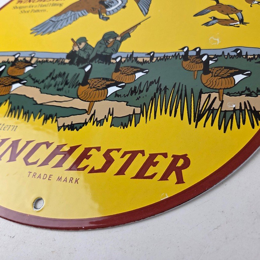 Vintage Winchester Sign - Porcelain Firearms Shot Gun Hunting Gas Oil Pump Sign - Image 14