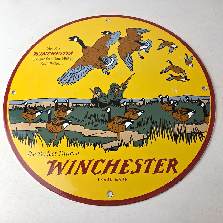 Vintage Winchester Sign - Porcelain Firearms Shot Gun Hunting Gas Oil Pump Sign - Image 15