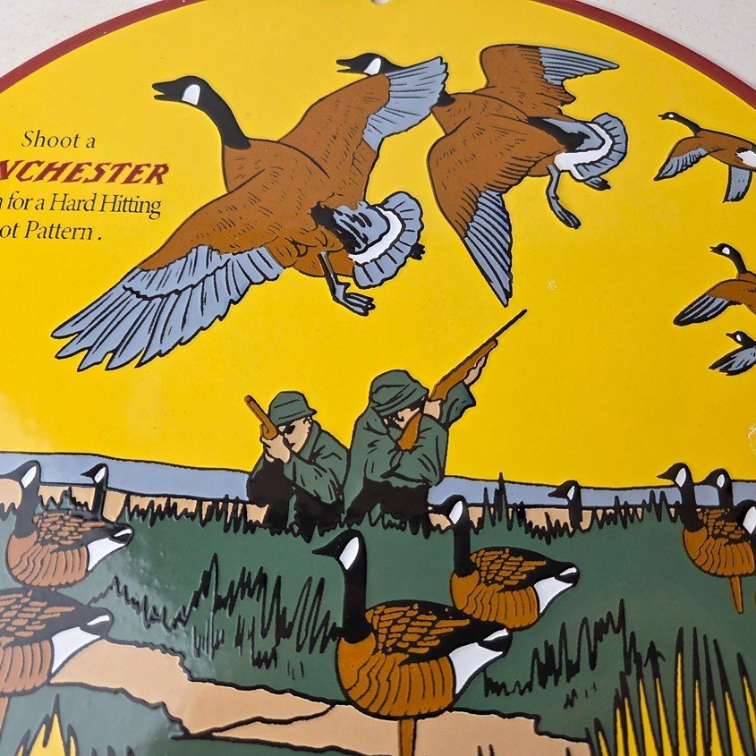 Vintage Winchester Sign - Porcelain Firearms Shot Gun Hunting Gas Oil Pump Sign - Image 3