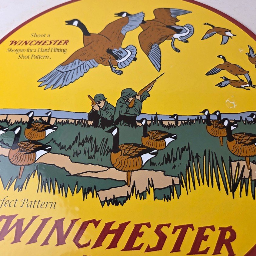 Vintage Winchester Sign - Porcelain Firearms Shot Gun Hunting Gas Oil Pump Sign - Image 4