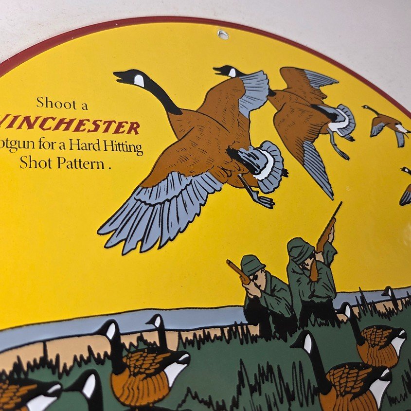 Vintage Winchester Sign - Porcelain Firearms Shot Gun Hunting Gas Oil Pump Sign - Image 5