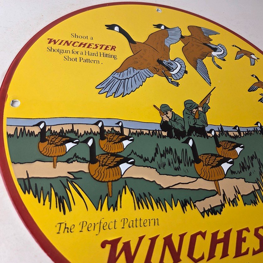 Vintage Winchester Sign - Porcelain Firearms Shot Gun Hunting Gas Oil Pump Sign - Image 6