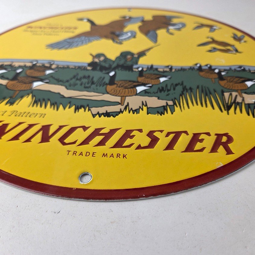 Vintage Winchester Sign - Porcelain Firearms Shot Gun Hunting Gas Oil Pump Sign - Image 10