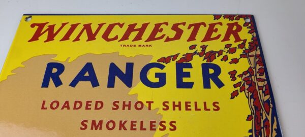 Vintage Winchester Sign Ranger Shot Gun Shells Hunting Gas Pump Porcelain Sign 305730134247 12