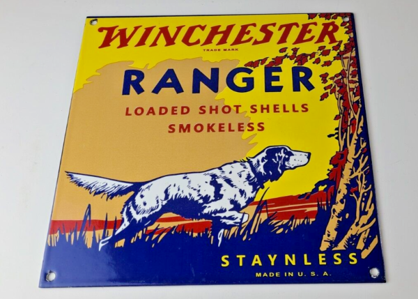 Vintage Winchester Sign Ranger Shot Gun Shells Hunting Gas Pump Porcelain Sign 305730134247