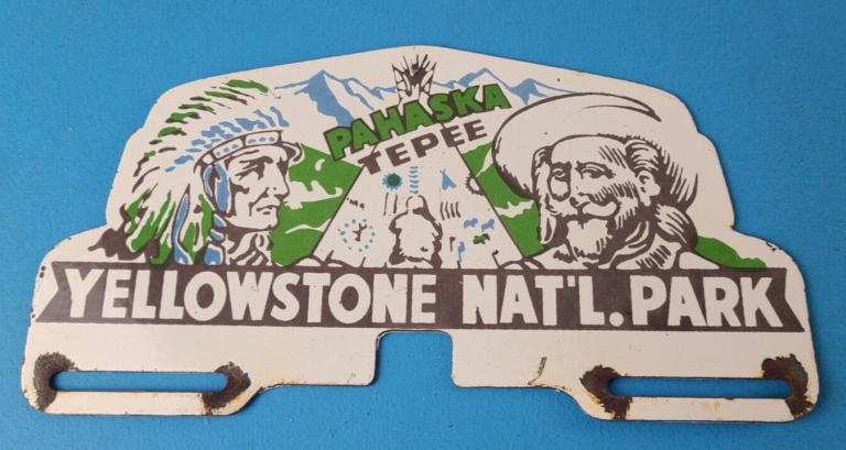 Vintage Yellowstone Park License Plate Topper Sign Ad on Automobile Topper 306079959977