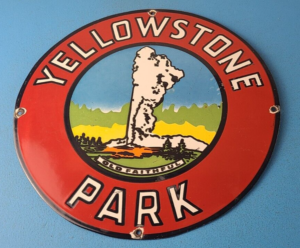 Vintage Yellowstone Park Sign National Park Wyoming Gas Pump Porcelain Sign 305870217407