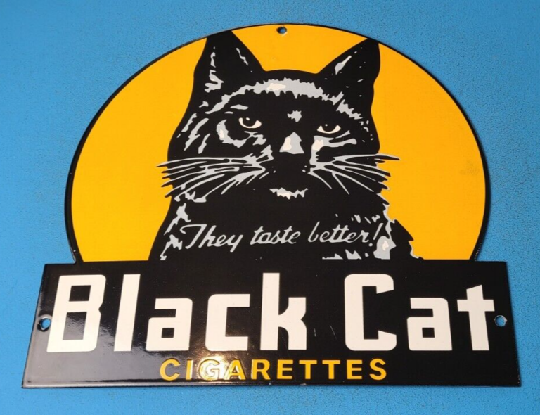 VINTAGE BLACK CAT CIGARETTES PORCELAIN TOBACCO GAS GENERAL STORE SIGN 12 306058536548