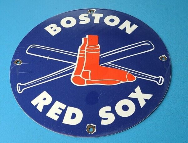 VINTAGE BOSTON RED SOX PORCELAIN MAJOR LEAGUE BASEBALL FIELD STADIUM SIGN 305781337028