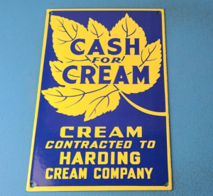 VINTAGE CASH FOR CREAM PORCELAIN GENERAL STORE SERVICE STATION PUMP PLATE SIGN 305855334438