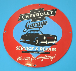 VINTAGE CHEVROLET PORCELAIN BOW TIE GAS SERVICE GARAGE REPAIR OLD CAR SIGN 305894776438