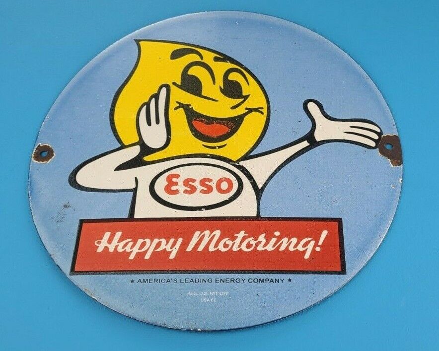 VINTAGE ESSO GASOLINE PORCELAIN HAPPY MOTORING SERVICE STATION PUMP RACK SIGN 305845067508