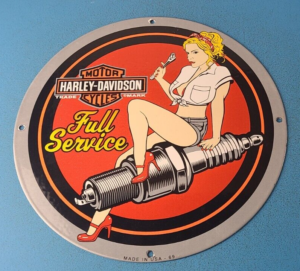 VINTAGE HARLEY DAVIDSON MOTORCYCLE PORCELAIN SPARK PLUGS SERVICE GAS PUMP SIGN 305860740828