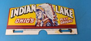 VINTAGE INDIAN LAKE PORCELAIN OHIOS GAS SERVICE STATION INDIAN TOPPER SIGN 305872164888