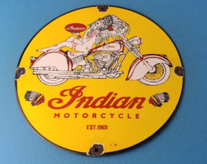 VINTAGE INDIAN MOTORCYCLE PORCELAIN BIKER GAS MOTOR BIKE CHIEF PUMP PLATE SIGN 305880313528