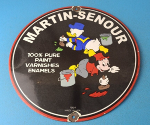 VINTAGE MARTIN SENOUR PAINTS PORCELAIN MICKEY SERVICE STATION GAS OIL PUMP SIGN 305857210298