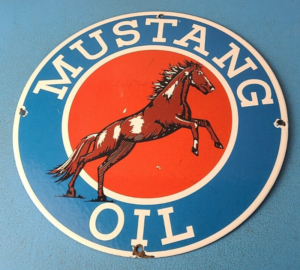 VINTAGE MUSTANG OIL PORCELAIN GAS SERVICE STATION PUMP PLATE MOTOR GASOLINE SIGN 305888466778