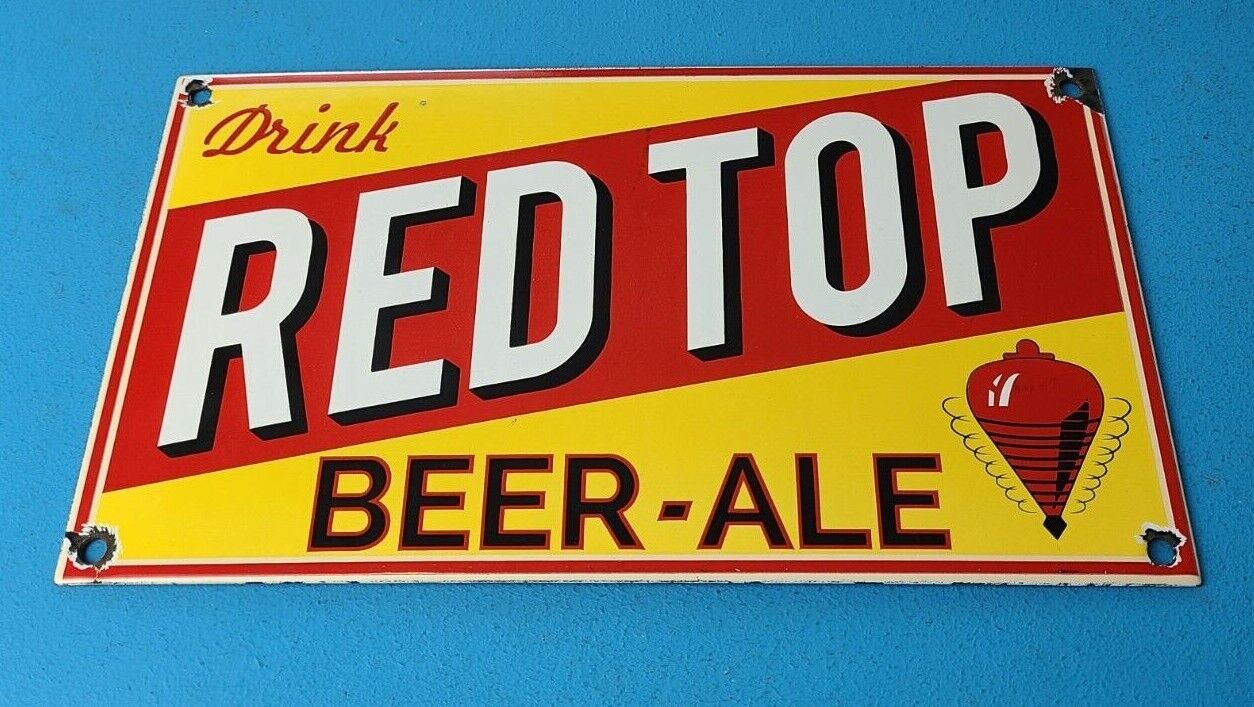 VINTAGE RED TOP BEER PORCELAIN DRINK ALE BREWERY SERVICE GENERAL STORE SIGN 305897699438