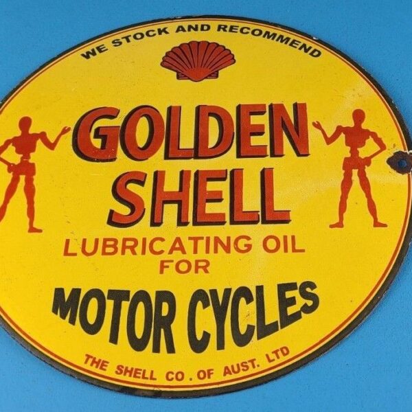 VINTAGE SHELL GASOLINE PORCELAIN GOLDEN MOTOR OIL SERVICE STATION PUMP 12 SIGN 305227294588