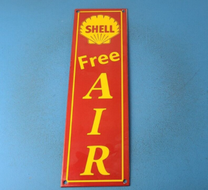 VINTAGE SHELL PORCELAIN FREE AIR GARAGE GAS MOTOR OIL SERVICE STATION PUMP SIGN 305894774918