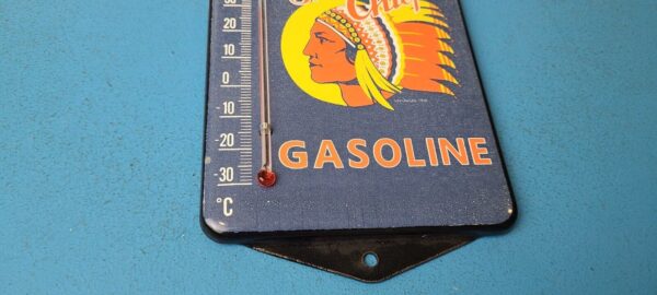 VINTAGE SILENT CHIEF PORCELAIN GAS PUMP AD SALES SIGN ON SERVICE THERMOMETER 305561090748 6