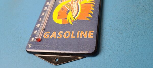 VINTAGE SILENT CHIEF PORCELAIN GAS PUMP AD SALES SIGN ON SERVICE THERMOMETER 305561090748 9