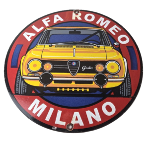 Vintage Alfa Romeo Milano Sign - Porcelain Dealership Gas Pump Italian Sign