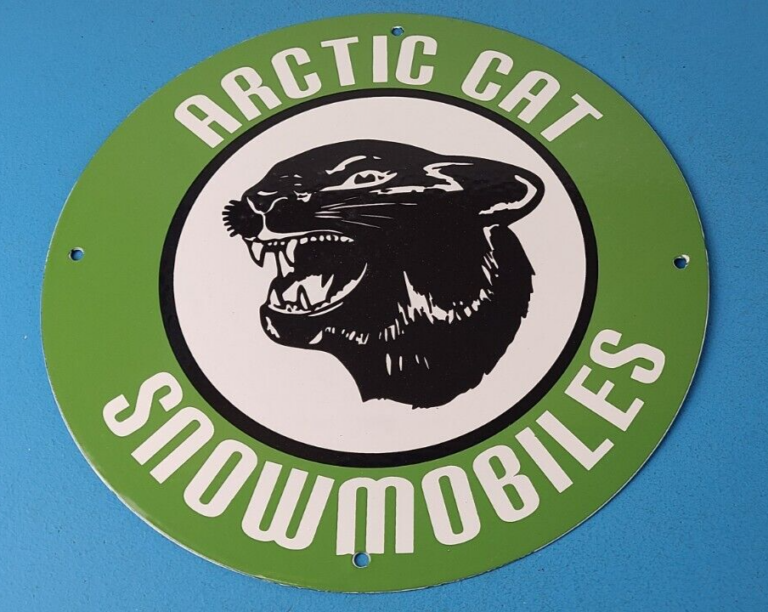 Vintage Arctic Cat Snowmobiles Sign Sales Winter Sled Porcelain Gas Pump Sign 306079959988