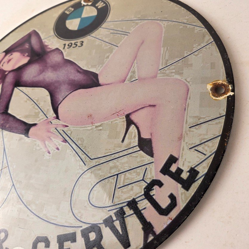 Vintage BMW Sign - Motorcycle Gas Pump Service Auto Porcelain Sign - Image 13