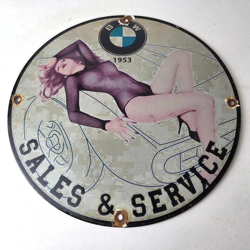 Vintage BMW Sign - Motorcycle Gas Pump Service Auto Porcelain Sign - Image 15