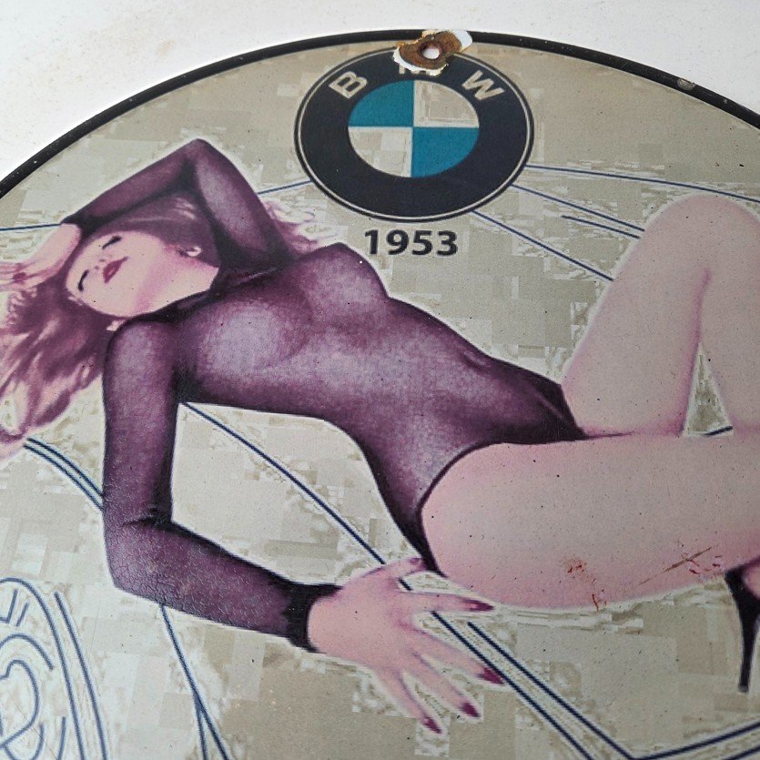 Vintage BMW Sign - Motorcycle Gas Pump Service Auto Porcelain Sign - Image 3