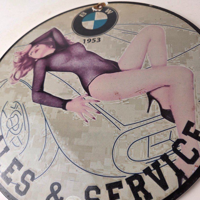 Vintage BMW Sign - Motorcycle Gas Pump Service Auto Porcelain Sign - Image 4