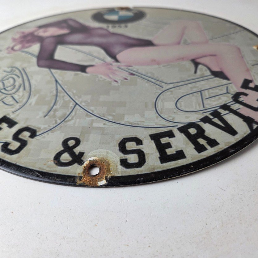 Vintage BMW Sign - Motorcycle Gas Pump Service Auto Porcelain Sign - Image 10