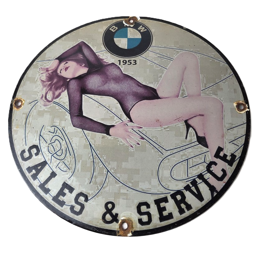 Vintage BMW Sign - Motorcycle Gas Pump Service Auto Porcelain Sign