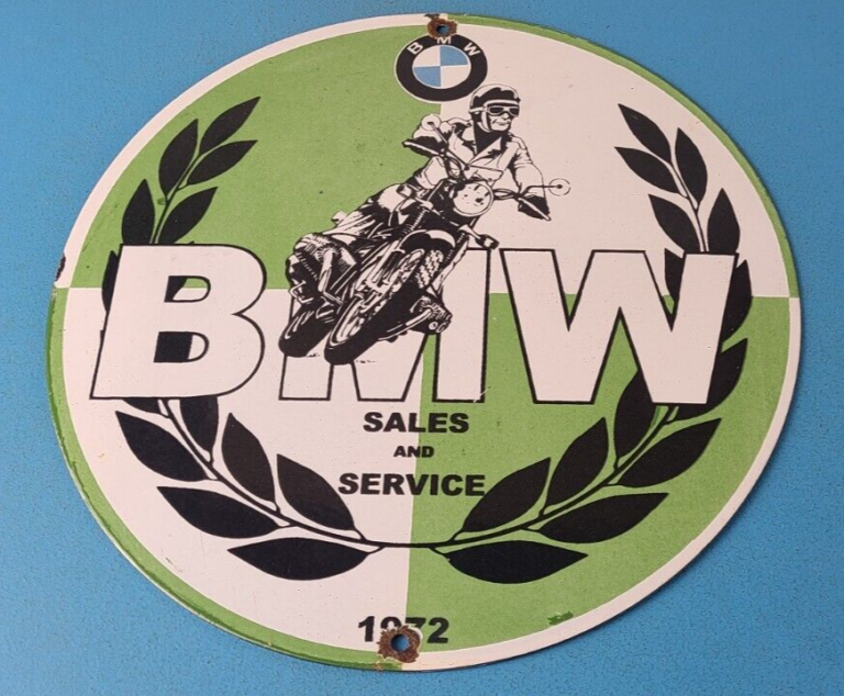 Vintage BMW Sign Porcelain Motorcycle Gas Pump Service Auto Sign 306047879118